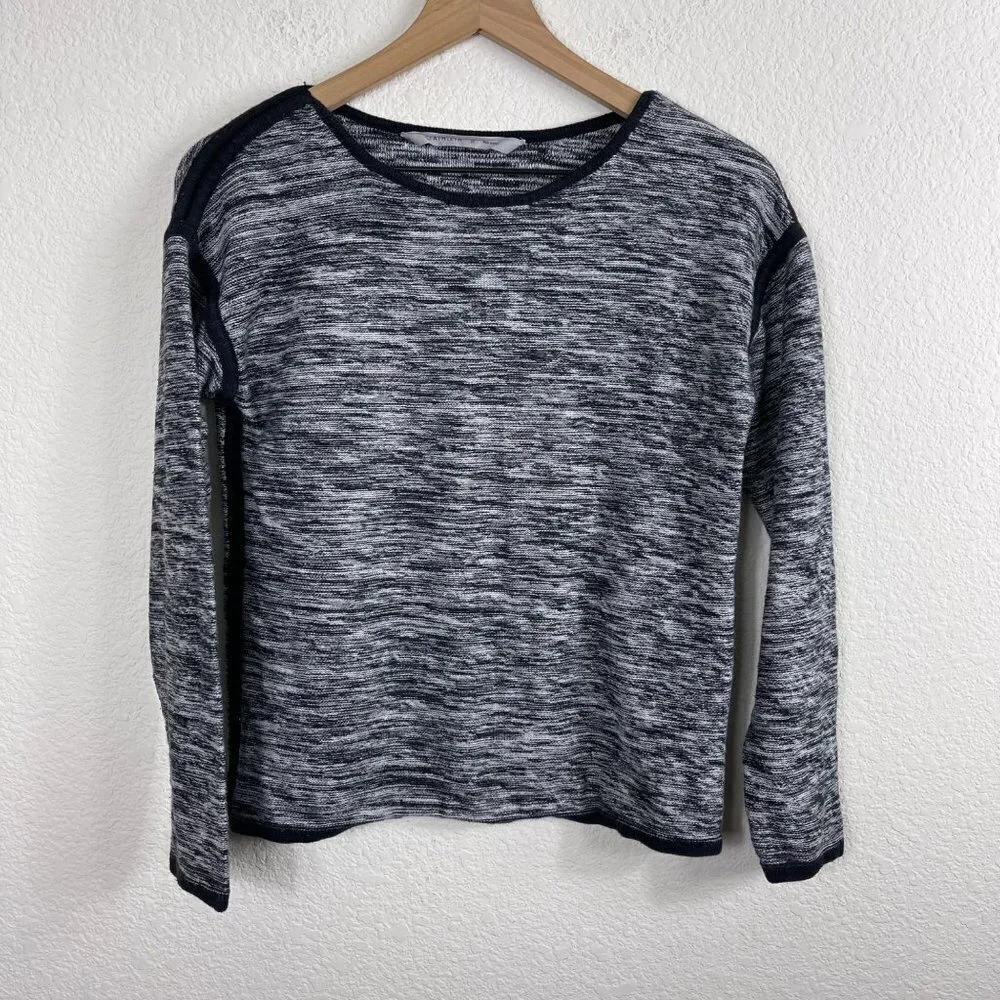 Athleta Retreat Sweater Black Gray Marled Knit Size L/M Boat Neck Cotton‎ Blend